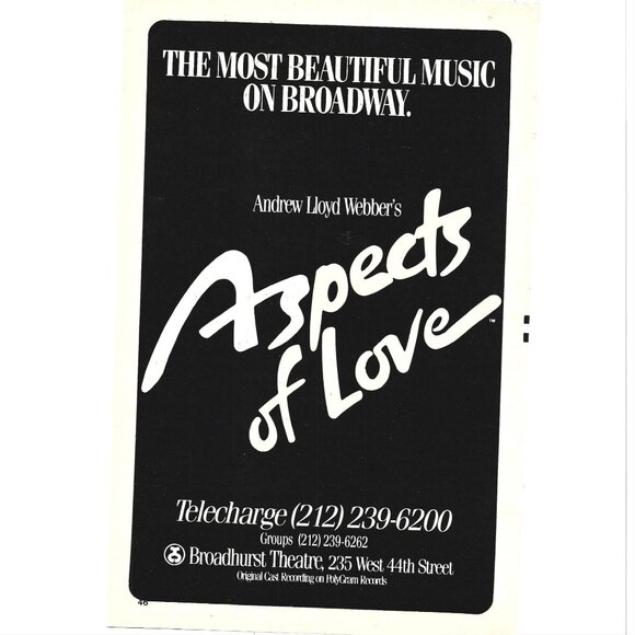 Aspects of Love Andrew Lloyd Webber ADVERT 1980s Vintage Print Ad - Picture 1 of 2